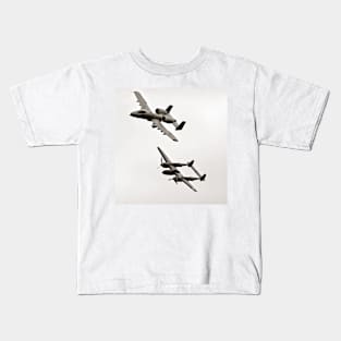 Warthog and Lighting Sepia In Flight Military Aviation Kids T-Shirt